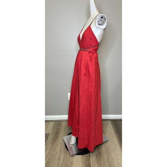 BRUNELLO CUCINELLI Poplin Maxi Dress With Monili Strap Detail In Red XS $4295 - Picture 7 of 13